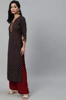 Purple Printed Cotton Kurta