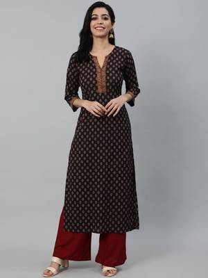 Purple Printed Cotton Kurta 5