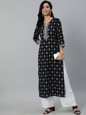 Black Printed Cotton Kurta 1