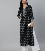 Black Printed Cotton Kurta