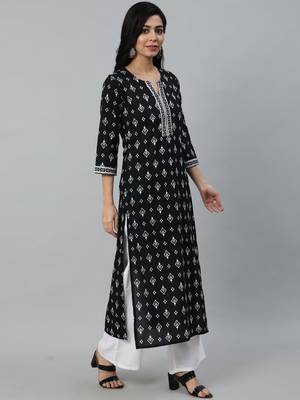Black Printed Cotton Kurta 3