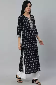 Black Printed Cotton Kurta
