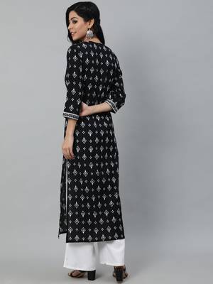 Black Printed Cotton Kurta 4