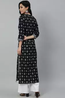 Black Printed Cotton Kurta