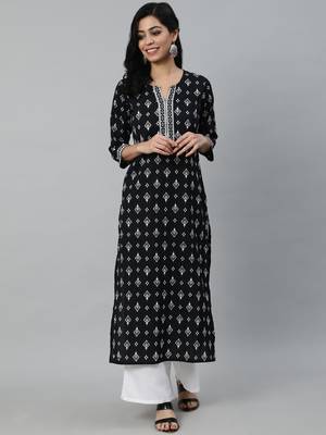 Black Printed Cotton Kurta 5