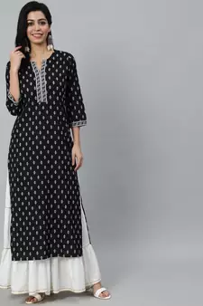 Black Printed Cotton Kurta