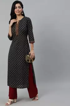Green Printed Cotton Kurta
