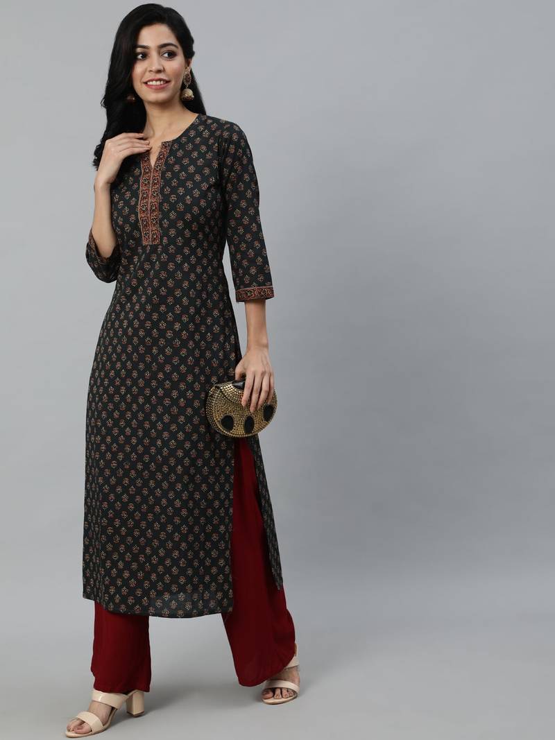 Green Printed Cotton Kurta