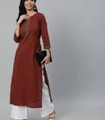 Maroon Printed Cotton Kurta