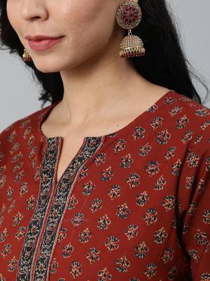 Maroon Printed Cotton Kurta 2