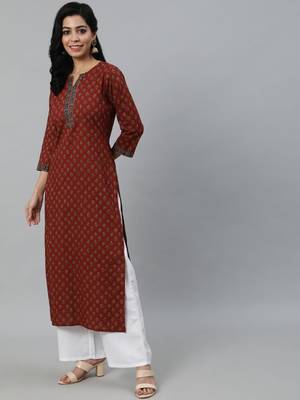 Maroon Printed Cotton Kurta 3