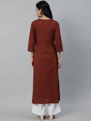 Maroon Printed Cotton Kurta 4