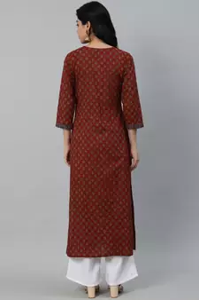 Maroon Printed Cotton Kurta