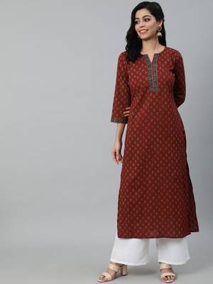 Maroon Printed Cotton Kurta 5