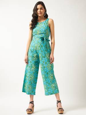 Green printed cotton jumpsuits 1