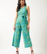 Green printed cotton jumpsuits
