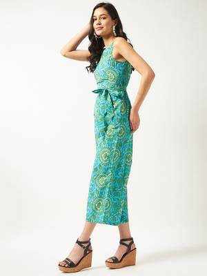 Green printed cotton jumpsuits 2