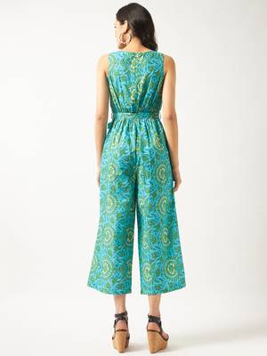 Green printed cotton jumpsuits 3