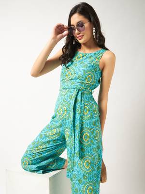 Green printed cotton jumpsuits 5