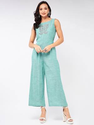 Green embroidered cotton indowestern 1