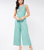 Green embroidered cotton indowestern