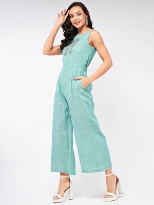 Green embroidered cotton indowestern 2