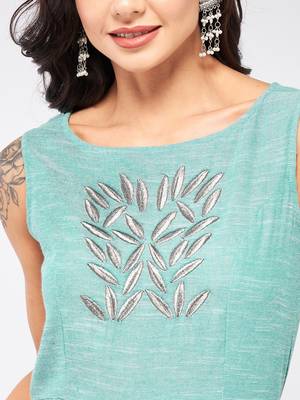 Green embroidered cotton indowestern 4