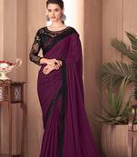 Wine plain silk saree with blouse