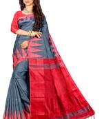 Grey woven cotton silk saree with blouse