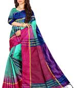 Blue woven cotton silk saree with blouse
