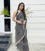 Black Printed Georgette Saree With Blouse