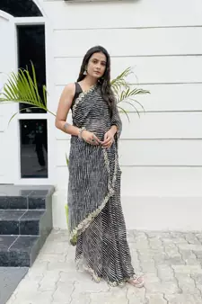 Black Printed Georgette Saree With Blouse