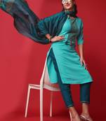 Stitched Kurta, Pant and Dupatta Set With Sequence work and Embroidered Work with Viscose Rayon Kurta Set