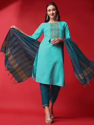 Stitched Kurta, Pant and Dupatta Set With Sequence work and Embroidered Work with Viscose Rayon Kurta Set 2