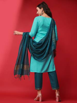 Stitched Kurta, Pant and Dupatta Set With Sequence work and Embroidered Work with Viscose Rayon Kurta Set 3