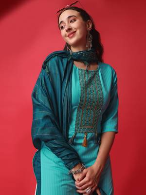 Stitched Kurta, Pant and Dupatta Set With Sequence work and Embroidered Work with Viscose Rayon Kurta Set 4