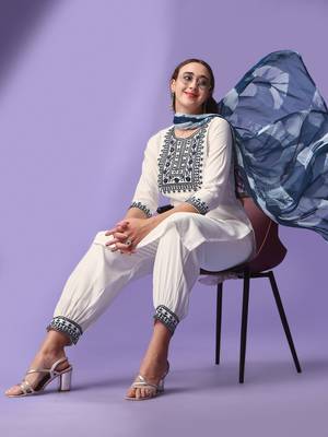 Sequin Embroidery Work with Viscose Rayon Fabric Stitched Kurta, Pant and Dupatta Set 1