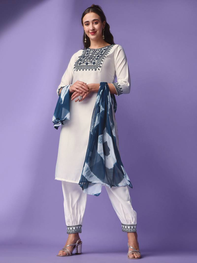 Sequin Embroidery Work with Viscose Rayon Fabric Stitched Kurta, Pant and Dupatta Set