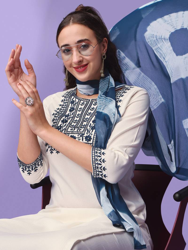 Sequin Embroidery Work with Viscose Rayon Fabric Stitched Kurta, Pant and Dupatta Set