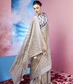 Grey printed chiffon saree with blouse
