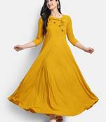 Mustard plain viscose rayon long-kurtis