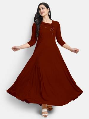 Maroon plain viscose rayon long-kurtis 1
