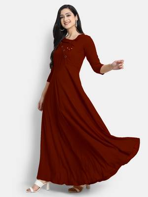 Maroon plain viscose rayon long-kurtis 2
