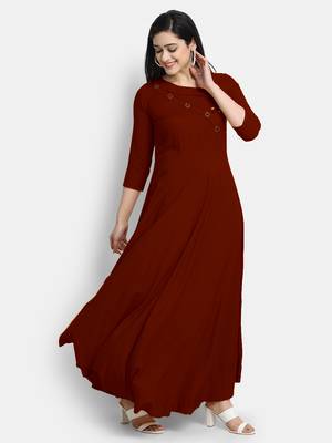 Maroon plain viscose rayon long-kurtis 3