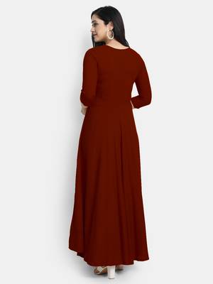 Maroon plain viscose rayon long-kurtis 4