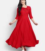 Red plain viscose rayon long-kurtis