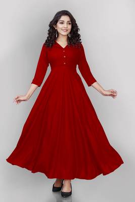 Red plain viscose rayon long-kurtis 1