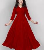 Red plain viscose rayon long-kurtis