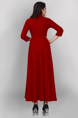 Red plain viscose rayon long-kurtis 2