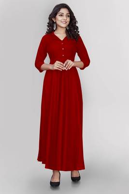 Red plain viscose rayon long-kurtis 3